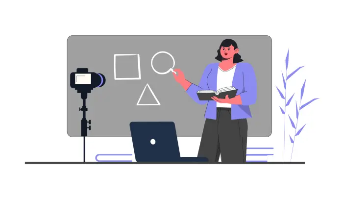 Online Education Concept Classroom Shooting Vector Illustration image